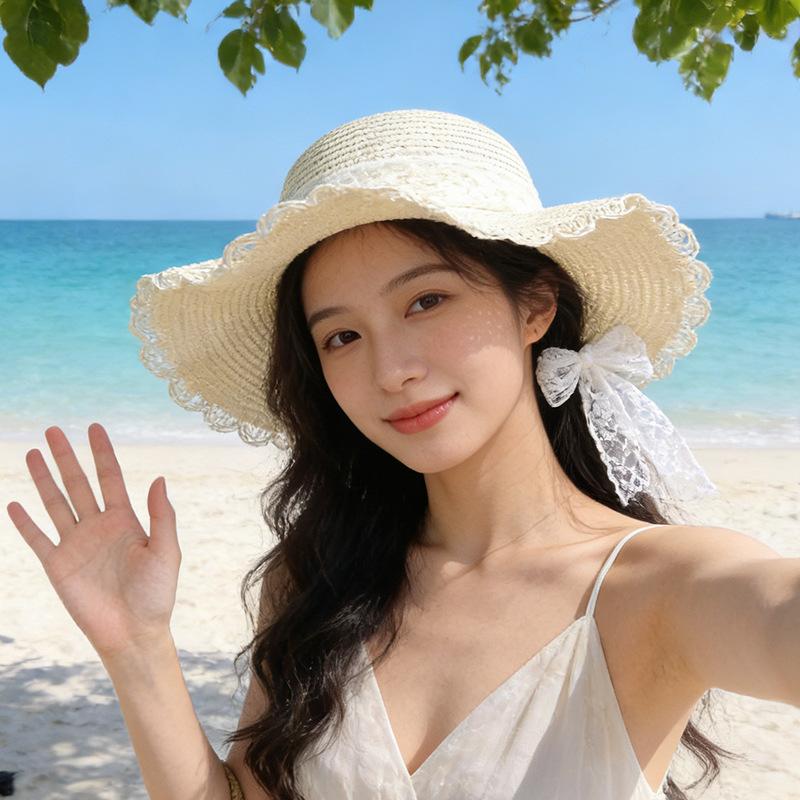 Straw hat seaside beach sun protection hat women's UV protection sun protection hat travel big brim sun hat
