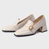 Genuine Leather Medium Heels Pumps Women Shoes Fashion Black Beige Heeled Loafers Large Size Spring Office Party Shoes Female