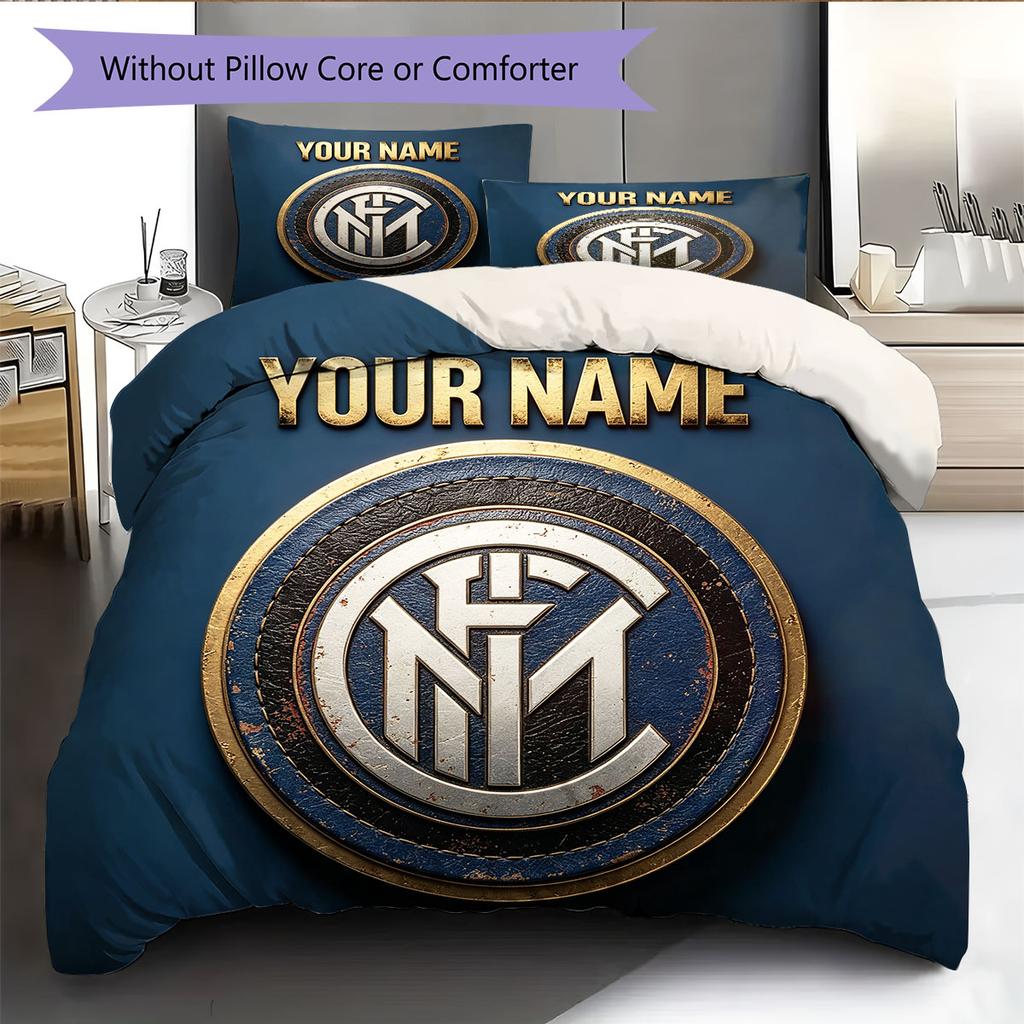 Custom Name,Inter Milan Pattern Bedding Home Decoration Birthday Gift ( 1 duvet cover + 2 pillowcase, without core),fan merchandise.