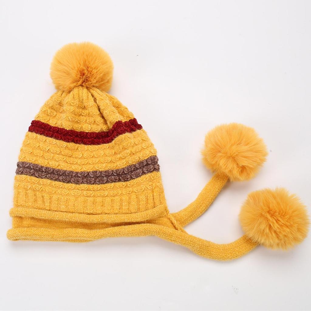 Autumn Winter Plush Warm Three Ball Knitted Hat Chenille Soft Women's Wool Hats EMA