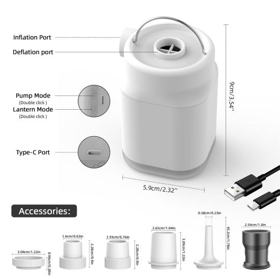 Мини-насос для улицы со светодиодной подсветкой Портативный USB-перезаряжаемый Надувные изделия Плавательный круг Пляжный матрас Кровать Портативный электрический насос