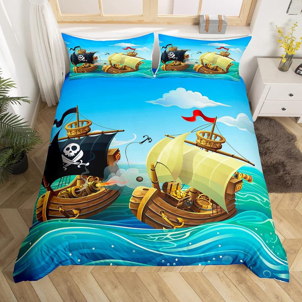 Sailing Bedding Three-Piece Set Nautical Theme Duvet Set Adventure Theme Quilt Cover