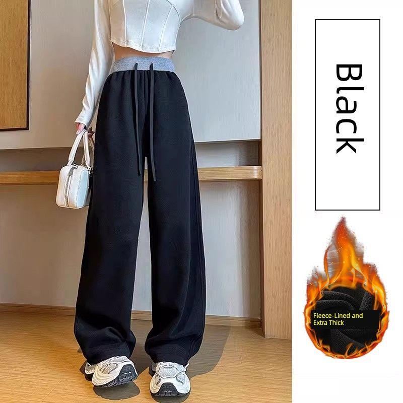 Narrow Banana-Style Wide-Leg Pants for Women, Plus Size, 2026 Spring New High-Waisted Casual Pants, Straight-Leg Sports Pants, Curved Sweatpants