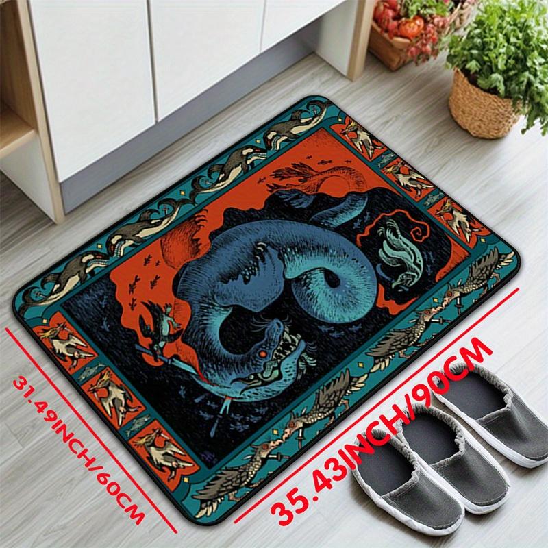 Sea Monster Design Non-Slip Drum Rug Crystal Velvet Machine Washable Carpet for Living Room, Office, Music Studio