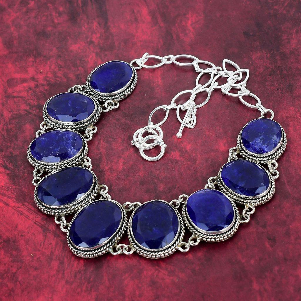 Ожерелье из чистого серебра 925 пробы с бирманским сапфиром и регулируемой цепочкой, ювелирное ожерелье ручной работы из драгоценных камней на День памяти