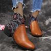Fashion Women Retro Mid Heels Pointed Casual Ankle Boots Ethnic Autumn Flower Patterned Patchwork Short Boots Botas Mujer Booties Shoes