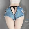 Seductive Women's Open Crotch Denim Shorts - Sexy Nightclub Flirting Outfit 8026