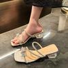 Thick-heeled Slippers Women's Summer Wear 2025 New Fashion Bow Rhinestones with Skirts Women's Beautiful Sandals