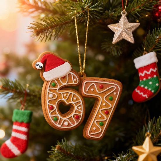 Рождественское 67 Акриловое украшение Смешной 67 Мем Подвесное украшение Шесть Семь Пряничное украшение для рождественской елки Подарок для подростков Семьи Друзей Коллег