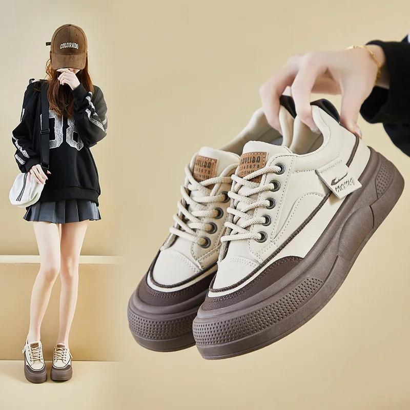 Новые женские кроссовки из искусственной кожи весна-осень на платформе, женская повседневная обувь, удобные туфли на плоской подошве Zapatos 2025