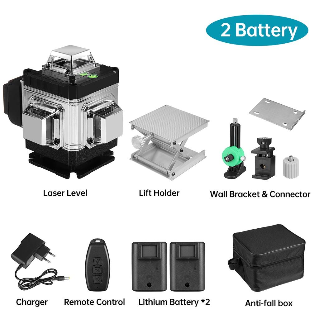 4D 16-линейный лазерный уровень, зеленая линия, самовыравнивающийся, 360° по горизонтали и вертикали, супермощный зеленый лазерный уровень, управление через приложение