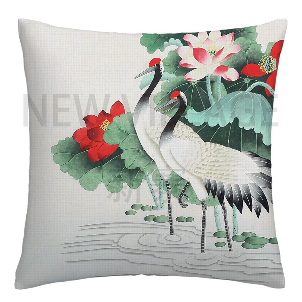 Lotus carp linen Doublesided Printed pillow cover Short plush Suitable living rooms bedrooms sofas throw cushion cover