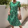 Лето 2025 новый свежий плиссированная юбка на шнуровке круглый вырез платье с цветочным принтом