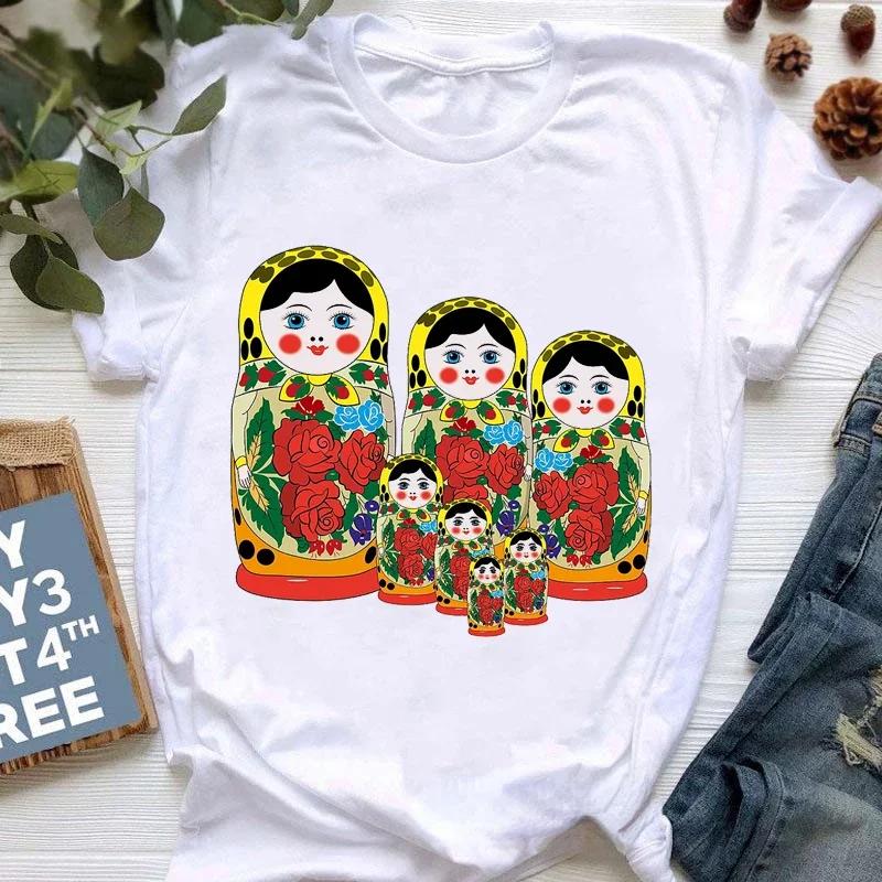 Matryoshka Doll T Shirt  2023 Funny Summer Fashion Tshirt  Russian Doll T-Shirt Women White Casual T Shirt Female Harajuku Shirt