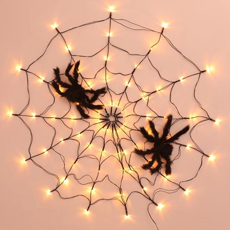 Halloween Glowing Spider Web Lights Outdoor Indoor Decorative Lighting for Party Scene Setup Haunted House Yard Wall Decor Use