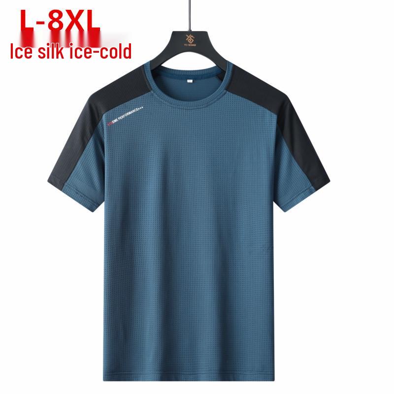 Men's Quick-Drying Short-Sleeve T-Shirt, Ice Silk, Elastic, Plus Size, Outdoor Sports, Casual Wear