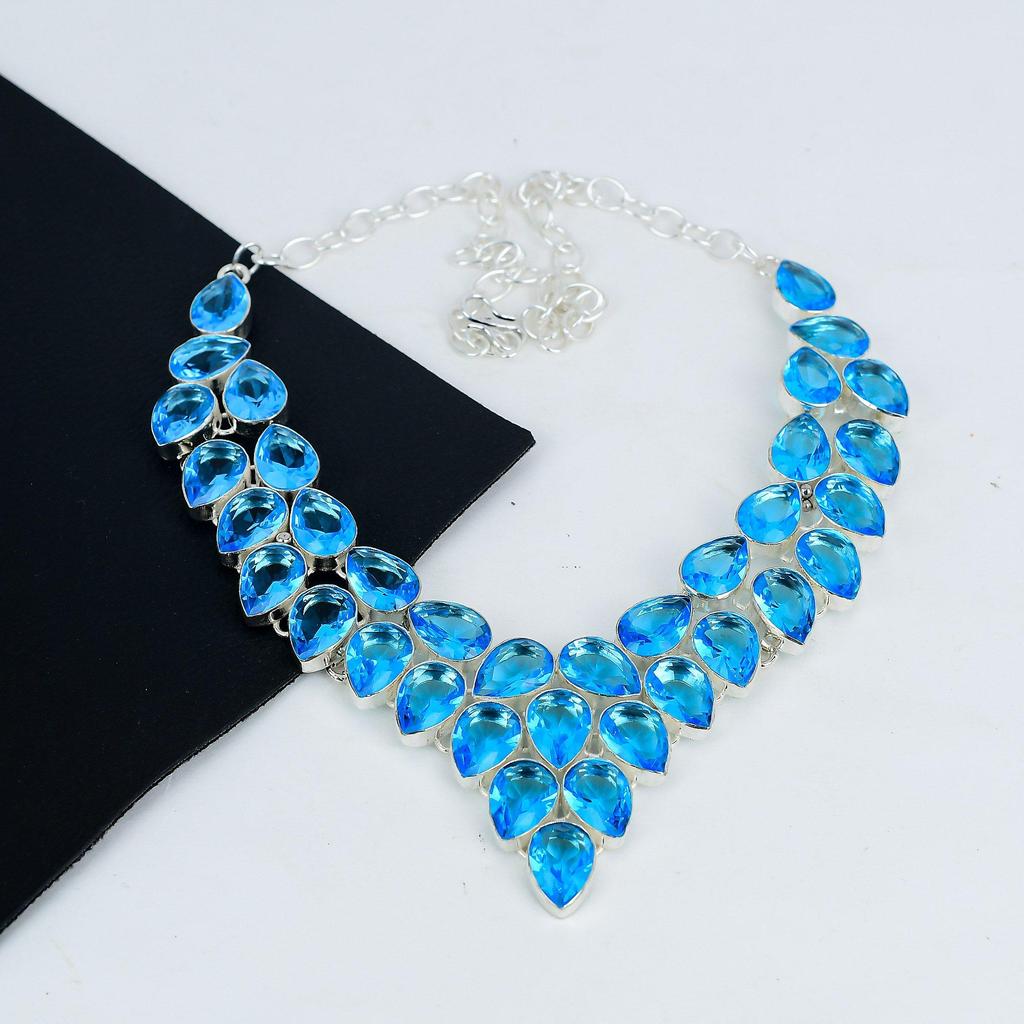 Ожерелье из серебра 925 пробы Swiss Blue Topaz Gemstone Handmade, ожерелье из серебра Swiss Blue Topaz для жены, ожерелье унисекс, подарок жене