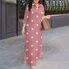 Women Turn Down Collar 3/4 Sleeve Casual Polka Dot Print Dress