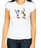 Coyote Road Runner Cartoon White/Black Women's 3/4 Short Sleeve T-Shirt P117