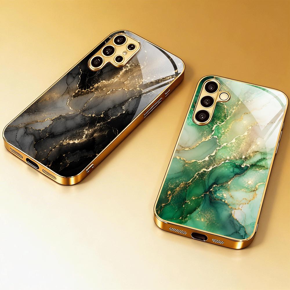 Закаленное стекло с мраморной жидкой текстурой для Samsung Galaxy S26 S25 S24 S23 S22 Ultra, амортизирующий, противоударный задний чехол