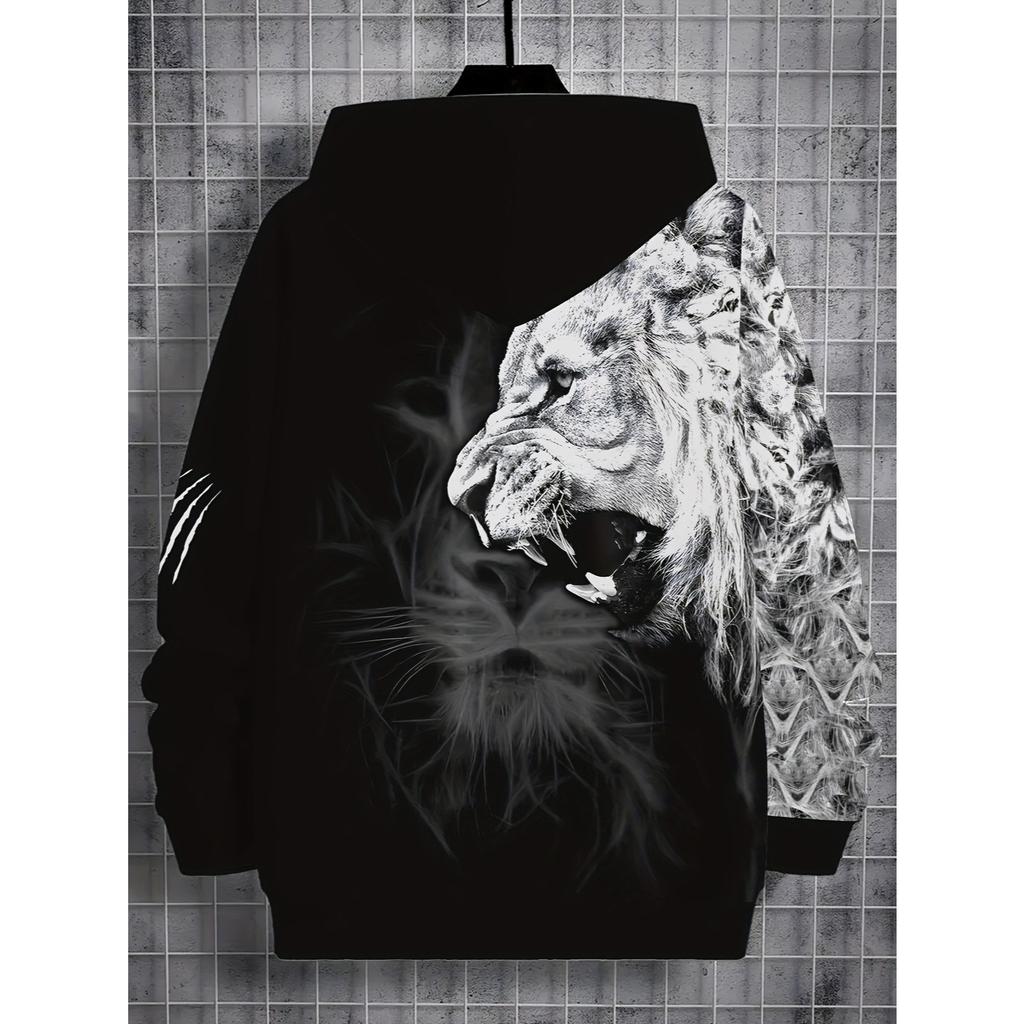 Толстовка с капюшоном для мальчиков с 3D-принтом - пуловер с контрастным черно-белым узором, толстовка для улицы с длинным рукавом