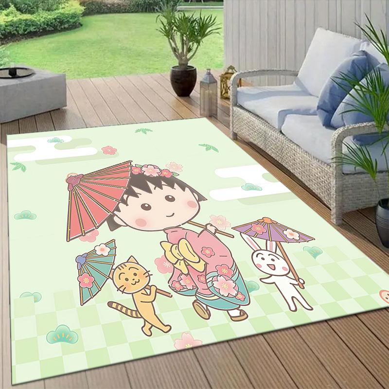 Chibi Maruko‑chan2 Flannel Pattern Square Carpet,Area Rug,Carpet Rug for Living Room Bedroom Sofa Playroom Decor,Non-slip Floor Mat
