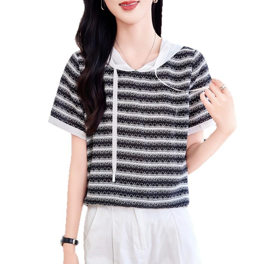 Летняя шелковая футболка из двойного крепа женская повседневная свободная с коротким рукавом из шелка тутового дерева худи топ модный