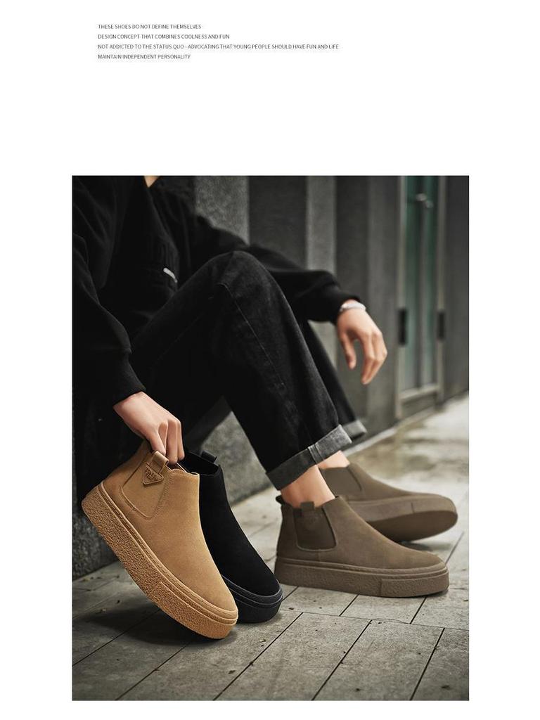 Мужские ретро кожаные ботильоны челси мартин с высоким голенищем, на одной молнии, на толстой подошве, универсальные для осени/зимы.