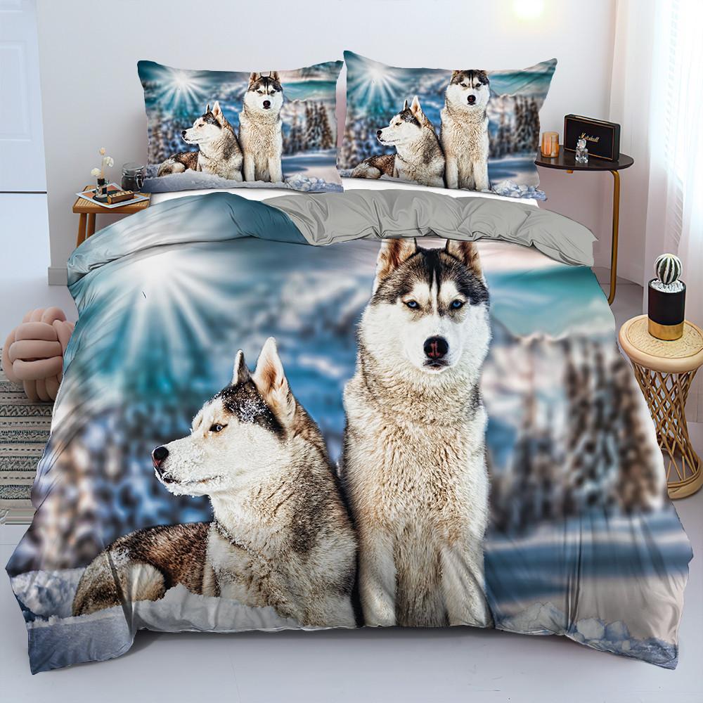3D Dog King Queen Duvet Cover Funny Puppy Bedding Set For Kids Teens Adults Lovely Pet Animal Black 2/3pcs Polyester Quilt Cover