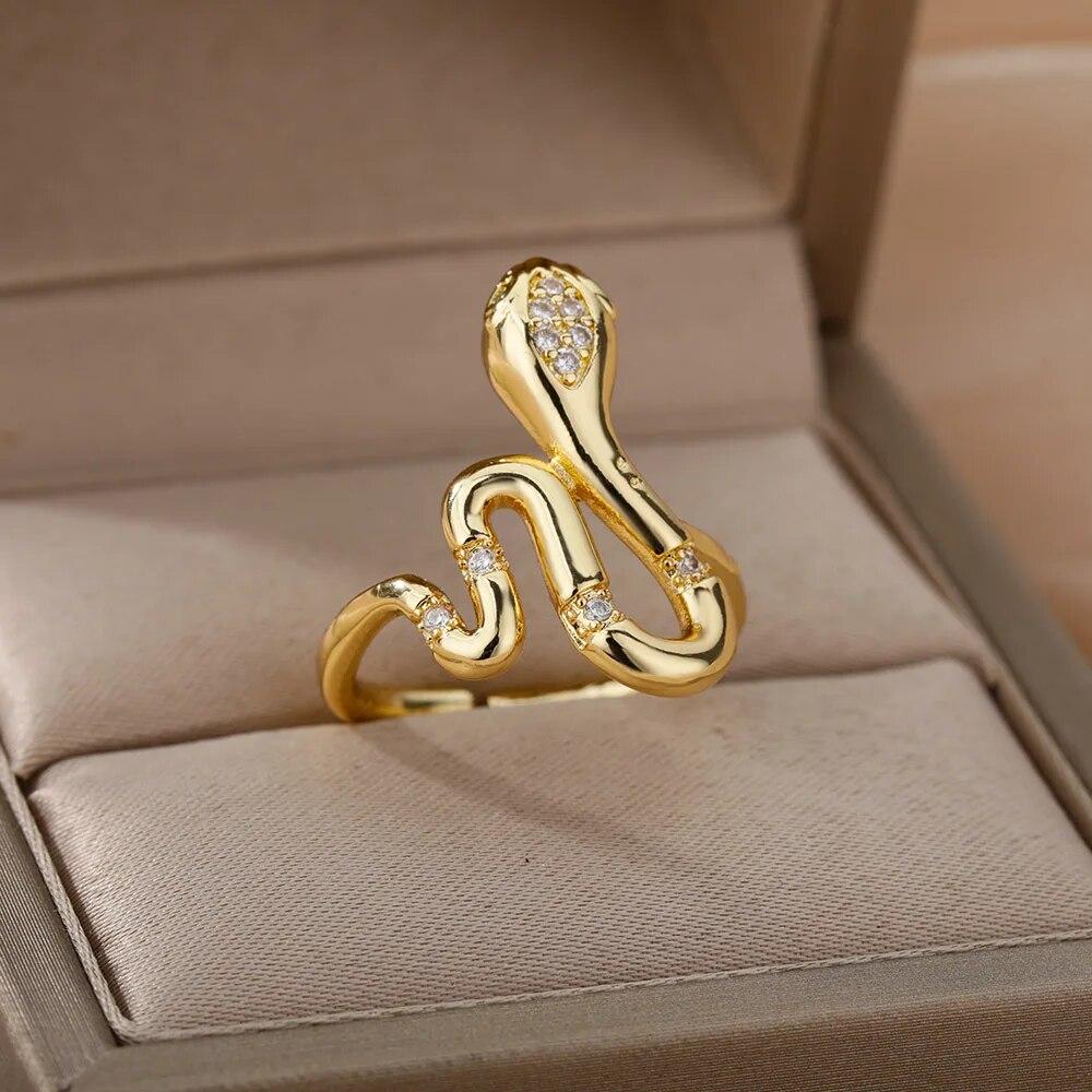2024 Snake Rings For Women Men Punk Hip Hop Open Adjustable Gold Plated Ring Stainless Steel Zircon Aesthetic Jewelry Anillos Homme