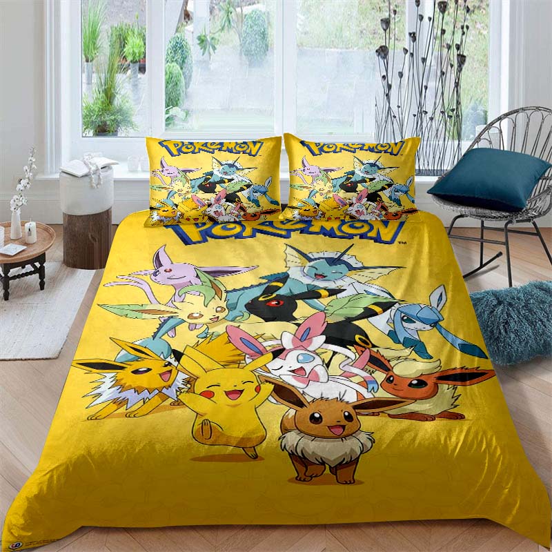 2026New Pikachu Cartoon Three-piece Bedding Set, Suitable for Bedroom Decor, Available in Large and Extra-large Sizes.