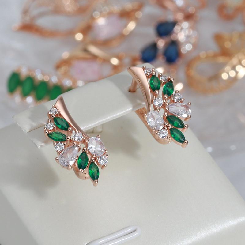 Multi Geometric White Green Zircon Metal Earrings Rose Gold Plated Fashion Women Jewelry