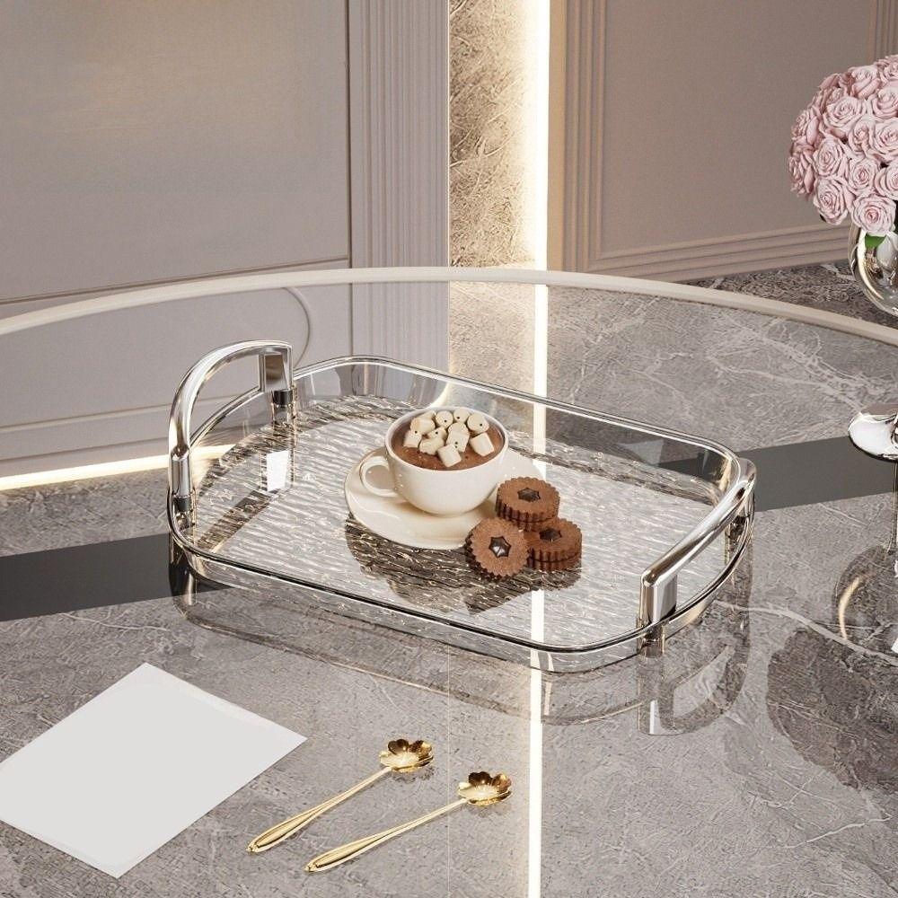 Rectangular Clear Luxury Tray Gold Rim Dining Tea Serving Platter Decorative Tray Home Decor