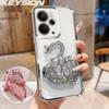KEYSION Противоударный чехол с гальваническим покрытием для Realme 14 5G Прозрачный ТПУ с блестками и драгоценными камнями Подставка-лебедь Задняя крышка для OPPO Realme 14T 5G