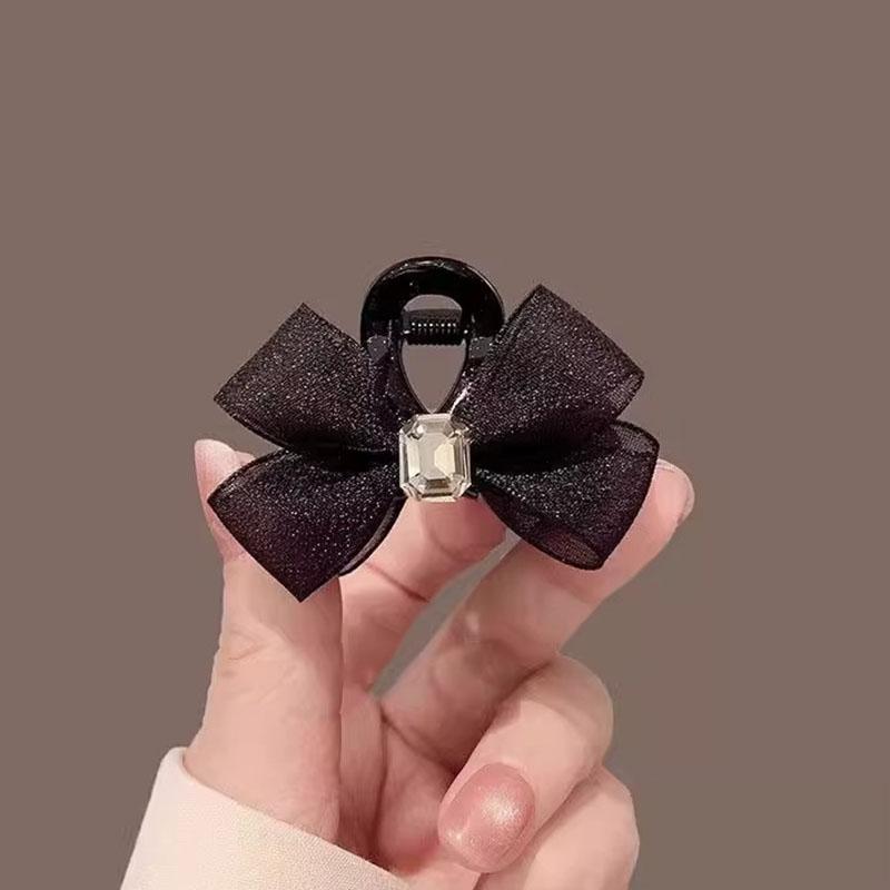 2pcs/set Elegant Black Chiffon Bow Rhinestone Hair Claw For Women Girls Sweet Hair Claw Clip Hair Clip Hairpin Hair Accessories