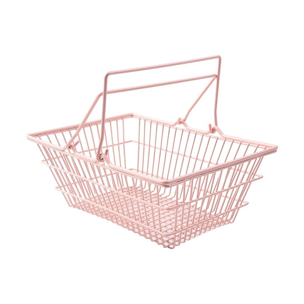 S/M/L Storage Basket Mini Large Capacity Desktop Organizing Basket Iron Pink Hand Basket for Jewelry Cosmetics Parts Sundries