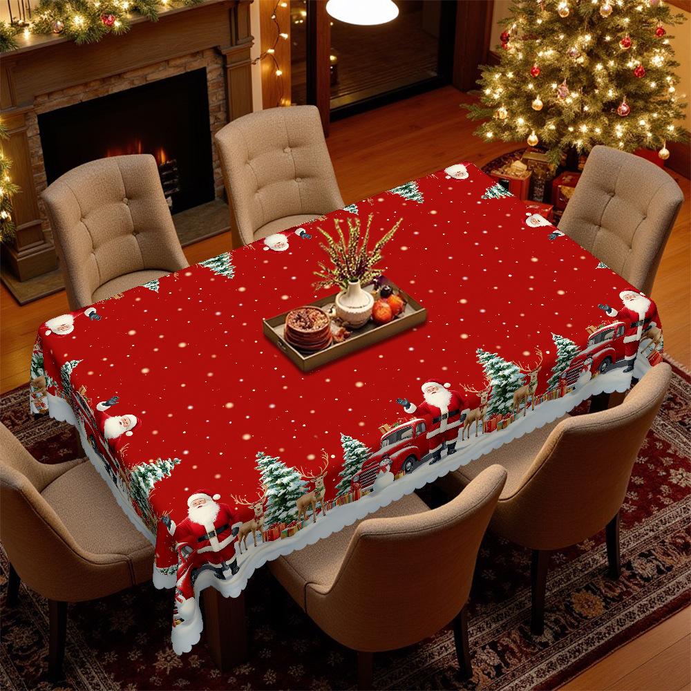 Рождественская скатерть, Снег Санта Олень Сани Подарок, Красная праздничная скатерть, Скатерть для ресторана
