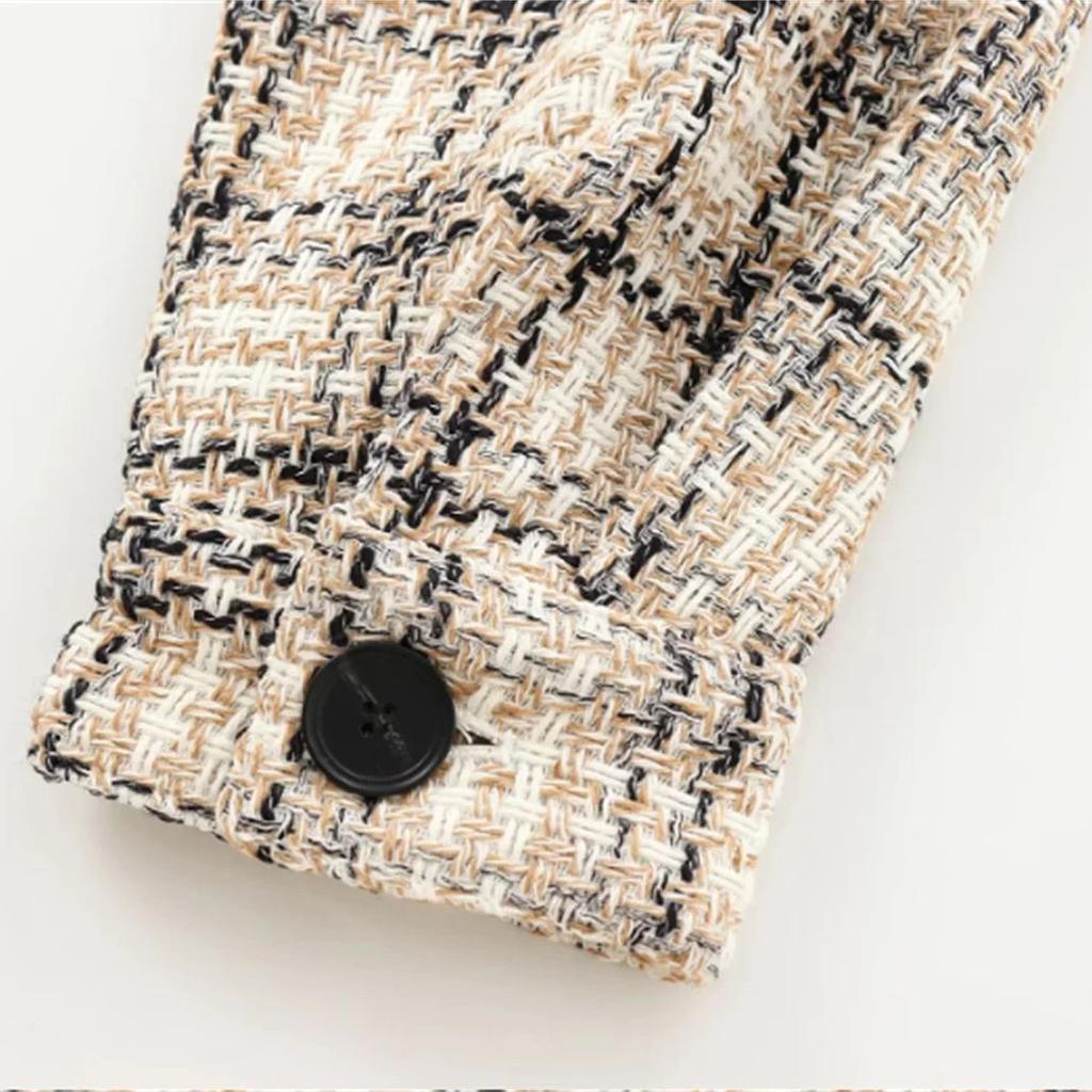 Fashion Plaid Jacket Women Autumn Winter Long Sleeve Coats Turn-Down Collar Single Breasted Jackets Lady Casual Outwear