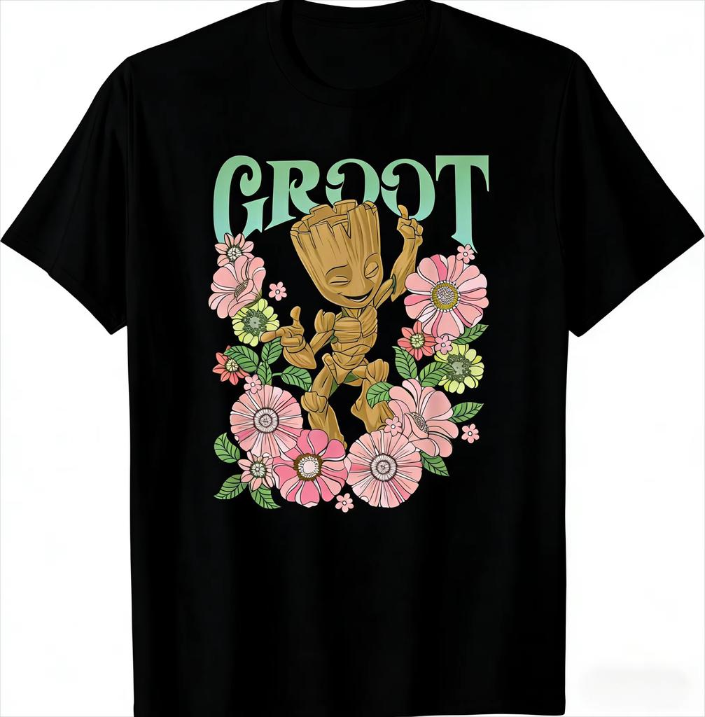 Marvel Guardians of the Galaxy Little Groot Flower Tshirt for both Unisex and Women Retro floral pattern casual top