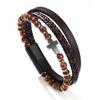 Men's Retro Punk Magnetic Buckle Leather Bracelet - Handmade, Woven with Metal Style