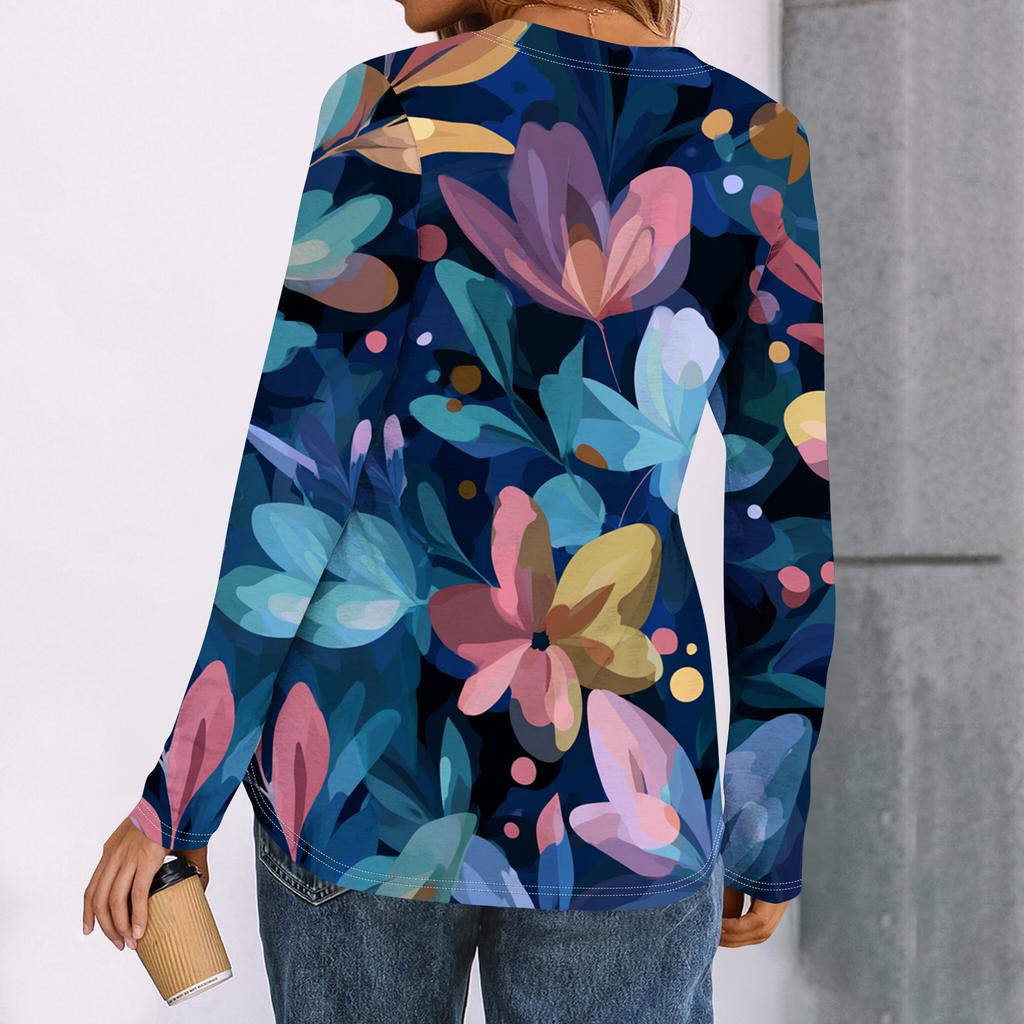 Женская рубашка с цветочным принтом, с длинным рукавом, элегантные повседневные топы, модная рубашка