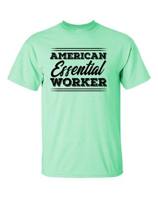 Patriotic American Essential Worker Script Short Sleeve T Shirt Mens Kids Womens Tops Tees Unisex