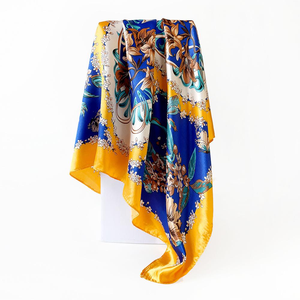 Classic cashew-patterned silk scarf for women, shawl, faux silk headscarf, 90cm square scarf