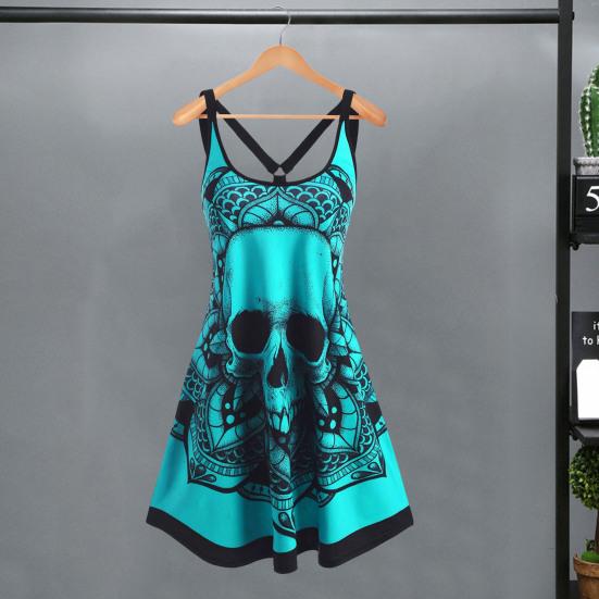 Женское летнее платье больших размеров с принтом готического черепа, платье-майка без рукавов, повседневное свободное женское платье для отпуска, вечеринки, клуба