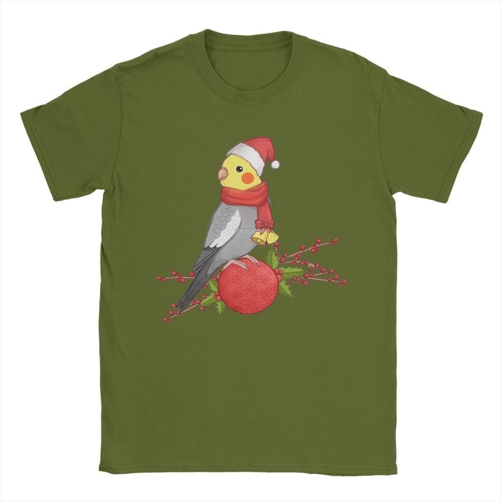 Christmas Cockatiel T-Shirt for Men Humor Cotton Tees Crewneck Short Sleeve T Shirt Birthday Present Clothing