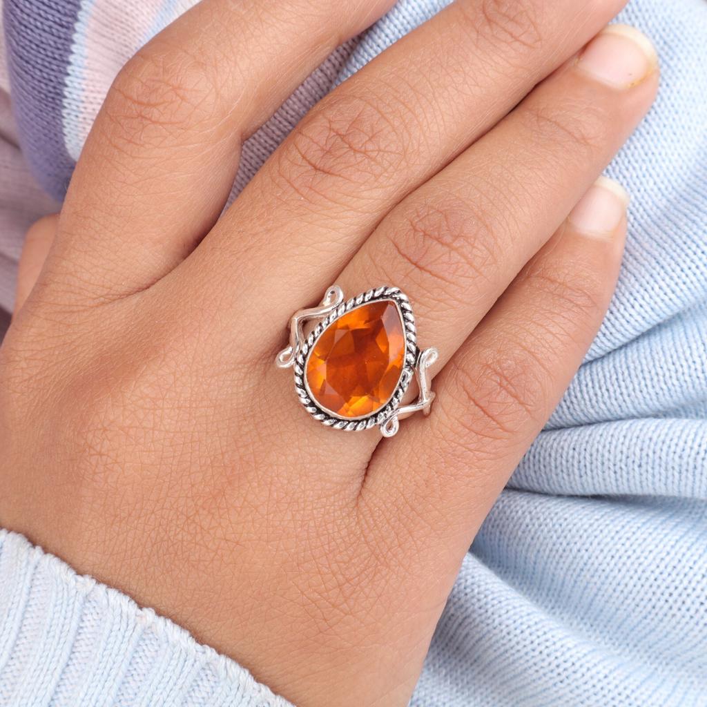Citrine Gemstone 925 Stamped Silver Jewelry Handcrafted Partywear Ring For Women RR-57-15