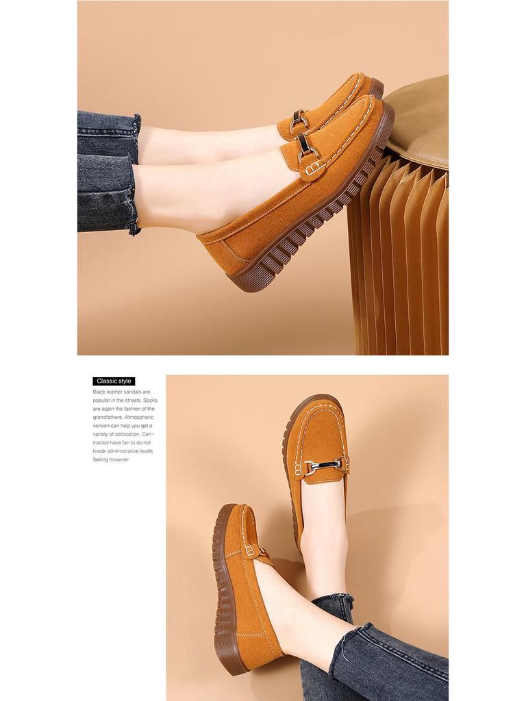 Женские осенние замшевые мокасины из натуральной кожи - Туфли на плоской подошве из матовой кожи