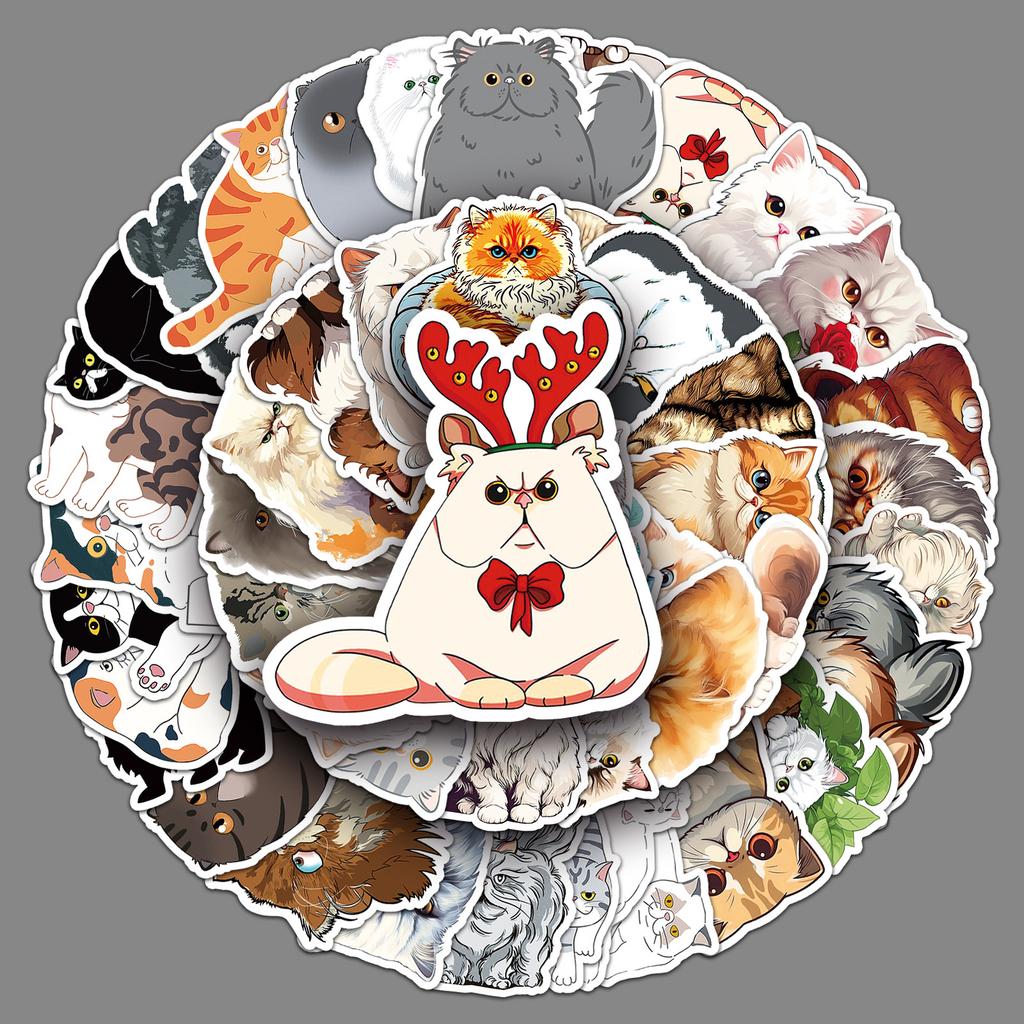 52 Persian Cat Doodle Stickers Personalized Cartoon Cute Cat Decorative Mobile Phone Water Cup Suitcase Stickers