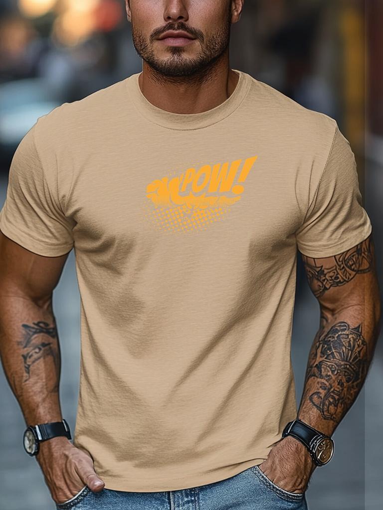 Mens Graphic Tee POW Comic Art Print Short Sleeve Round Neck Breathable Soft Oversized Vibrant Streetwear Daily Tee