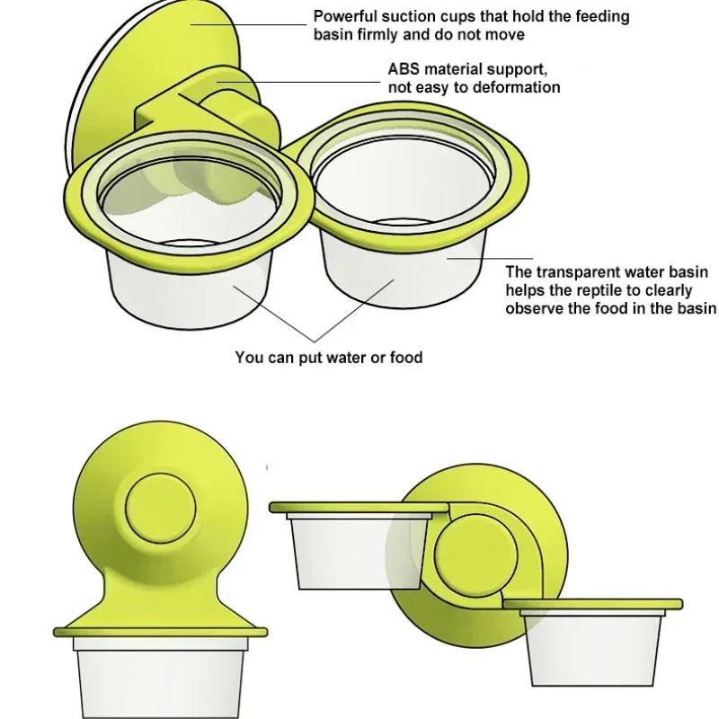 Прозрачный горшок Двойная миска Поилка Фиксированные подвесные миски для рептилий и домашних животных для змей Аксессуары для рептилий Подвесное поение